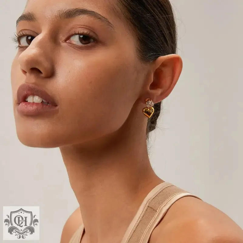 Chic 18k Gold Zircon Heart Earrings