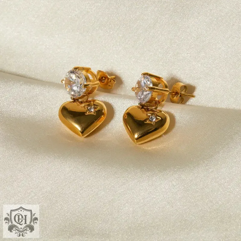 Chic 18k Gold Zircon Heart Earrings