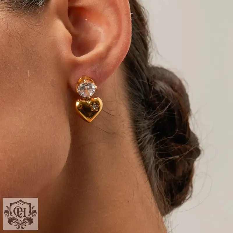 Chic 18k Gold Zircon Heart Earrings