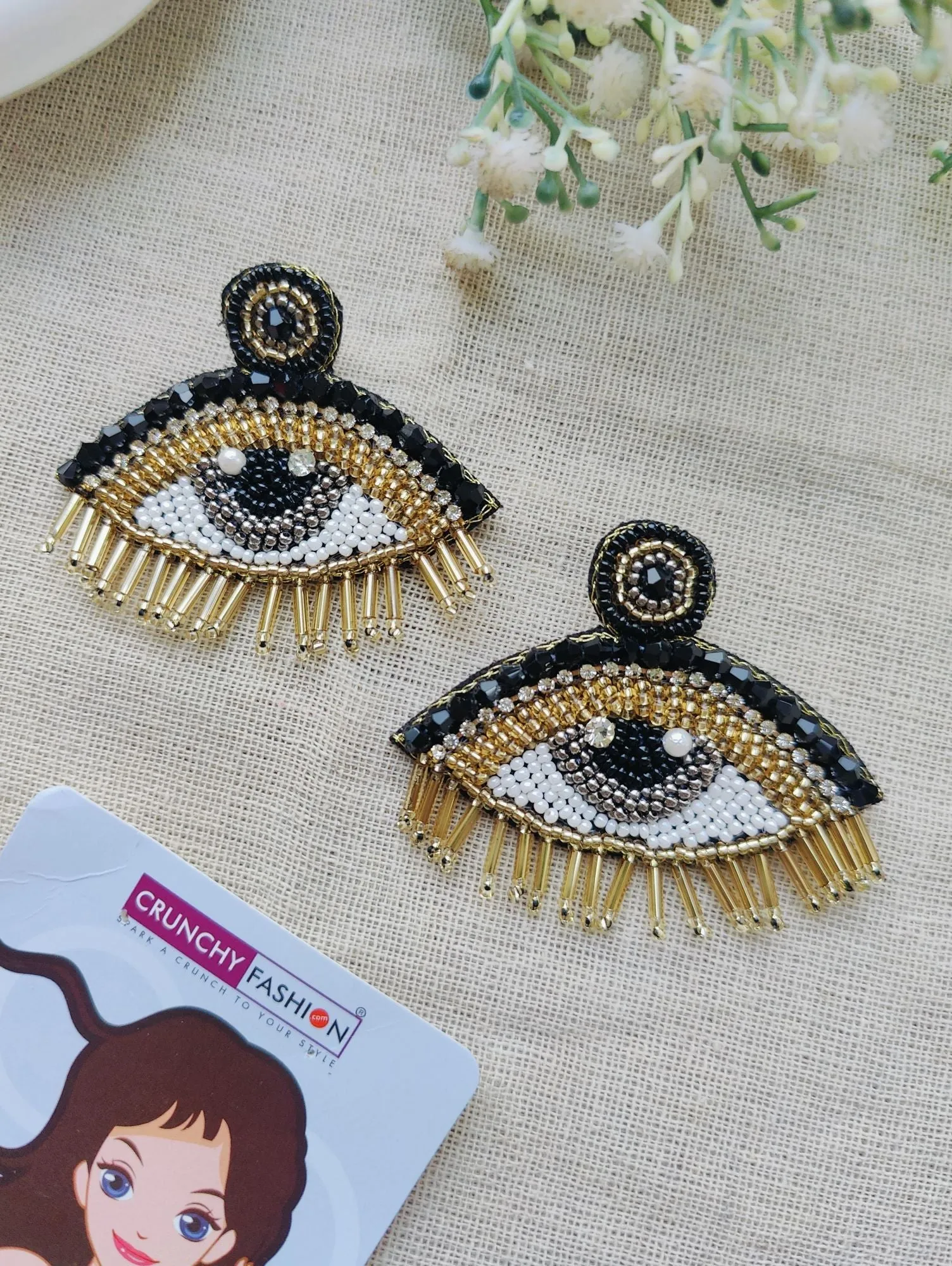Chic Black-Gold Evil Eye Handcrafted Beading Dangle Earrings
