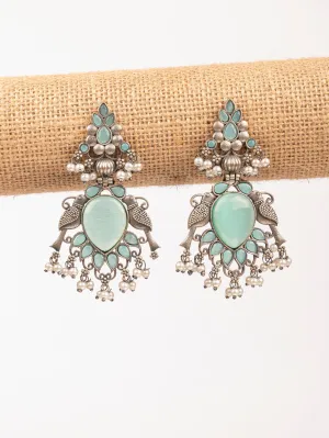 Chic Silver-Imitation Mint-Green Bird-Design Dangler Earrings for Women