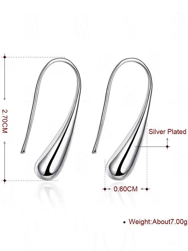 Chic Water Droplets Silver Stud Earrings for Women, Girls
