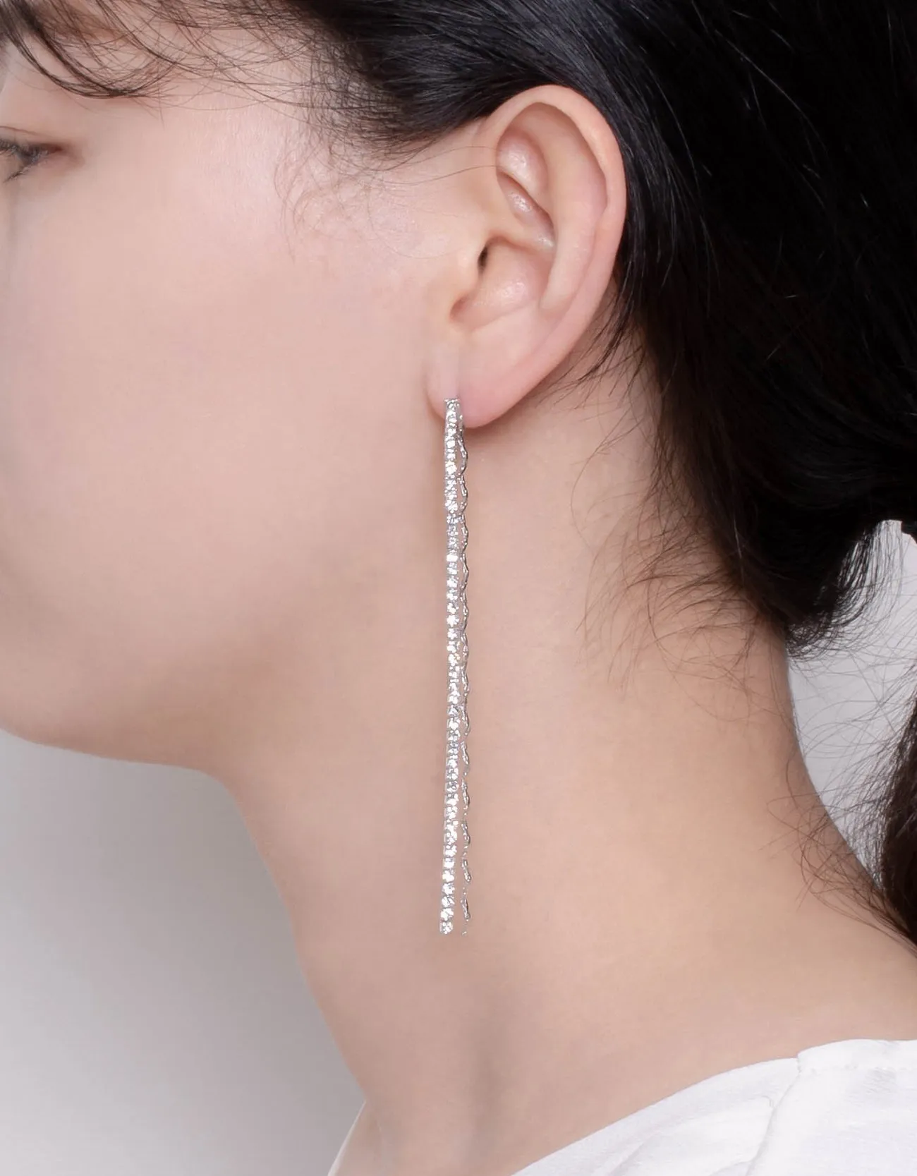 Chic Zigzag & Box Chain Cubic Zirconia Drop Earrings