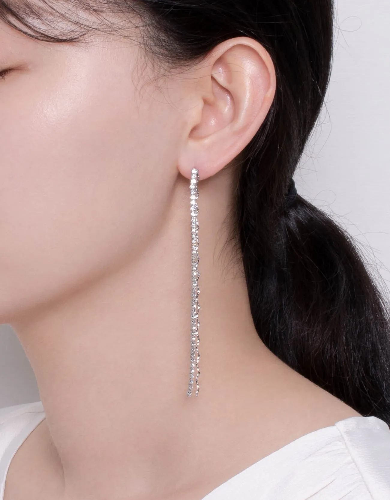 Chic Zigzag & Box Chain Cubic Zirconia Drop Earrings
