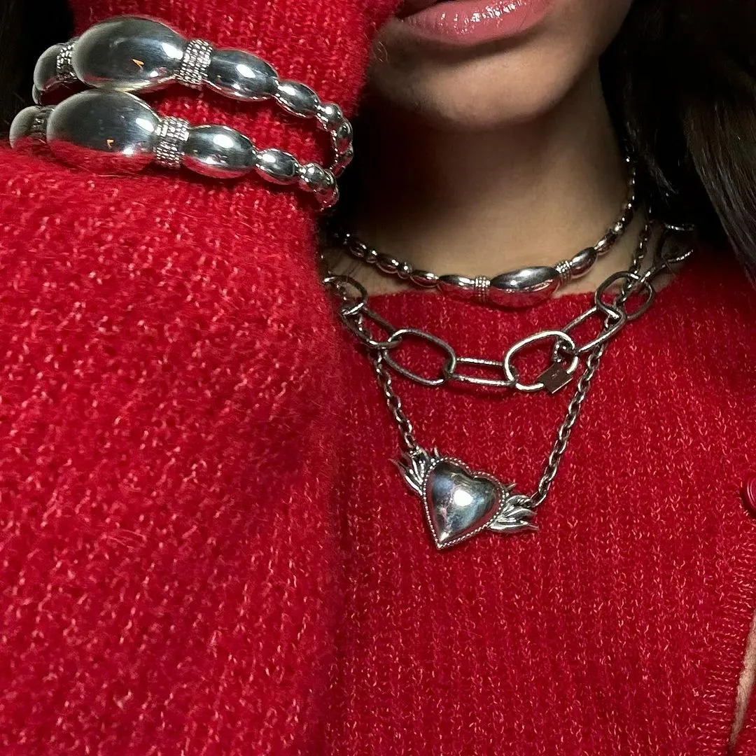 Chunky Chain Necklace “Flame Heart”