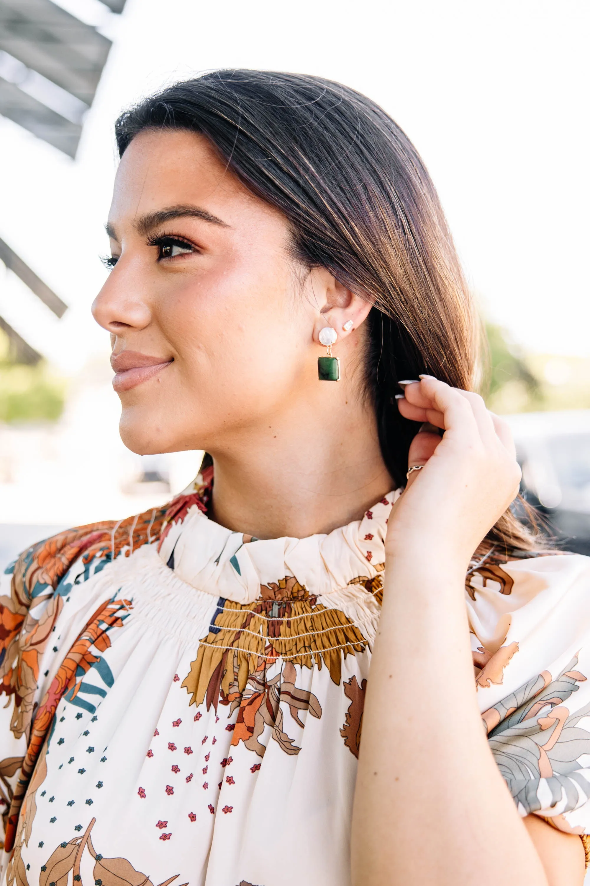 Class Is In Session Green Stone Earrings