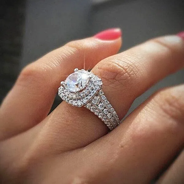 Classic 14K White Gold Square Diamond Ring