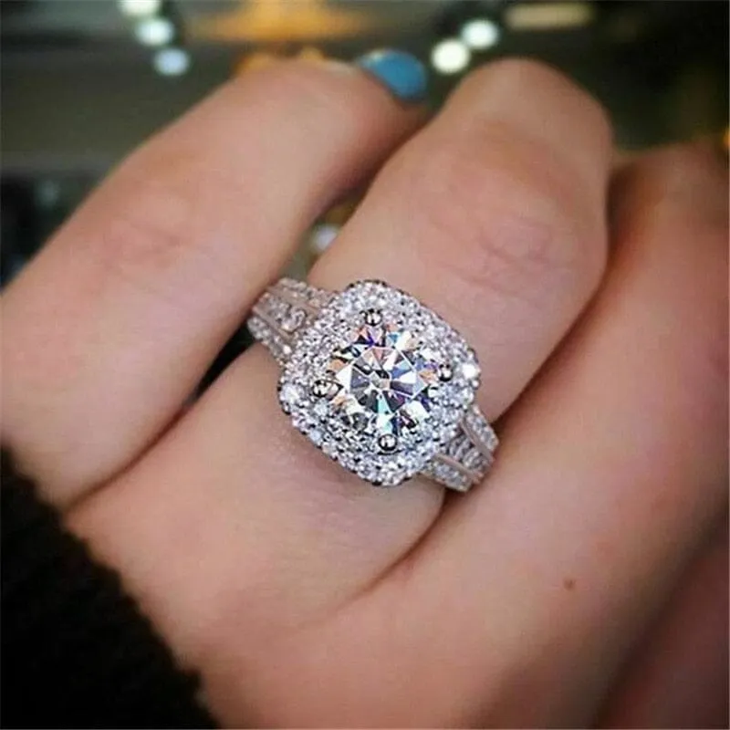 Classic 14K White Gold Square Diamond Ring