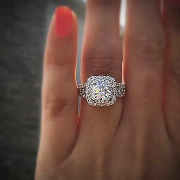 Classic 14K White Gold Square Diamond Ring