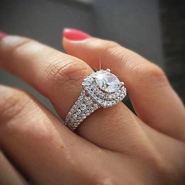 Classic 14K White Gold Square Diamond Ring
