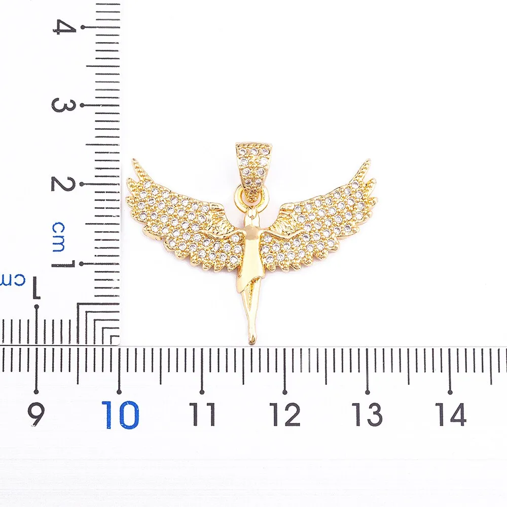 Classic Fashion Angel Wings Goddess Pendant Micro Pave Zircon Chain Necklace