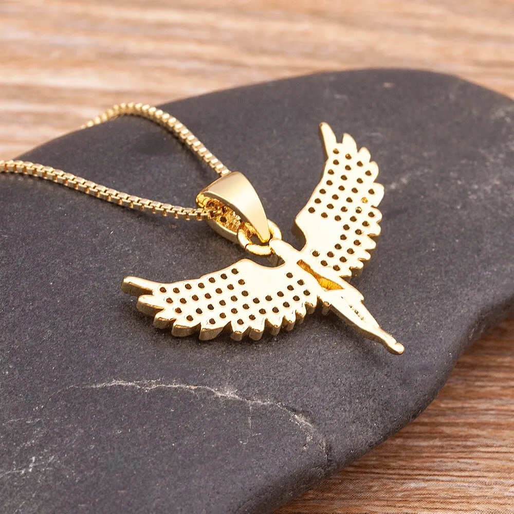 Classic Fashion Angel Wings Goddess Pendant Micro Pave Zircon Chain Necklace