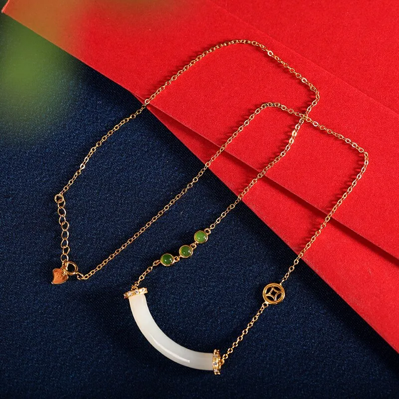 Classic silver inlaid natural Hetian jade pendant