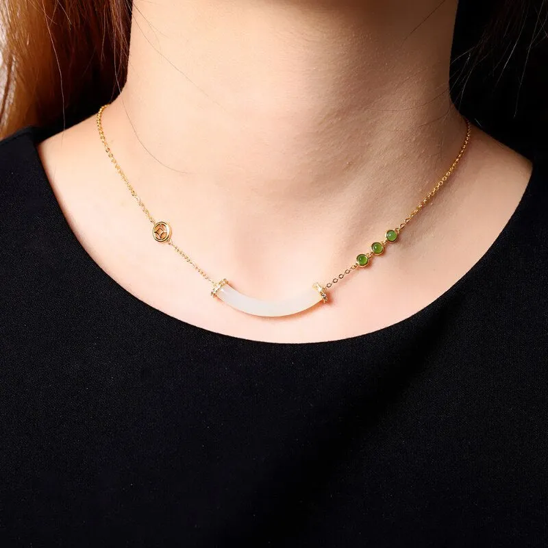 Classic silver inlaid natural Hetian jade pendant