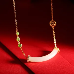 Classic silver inlaid natural Hetian jade pendant