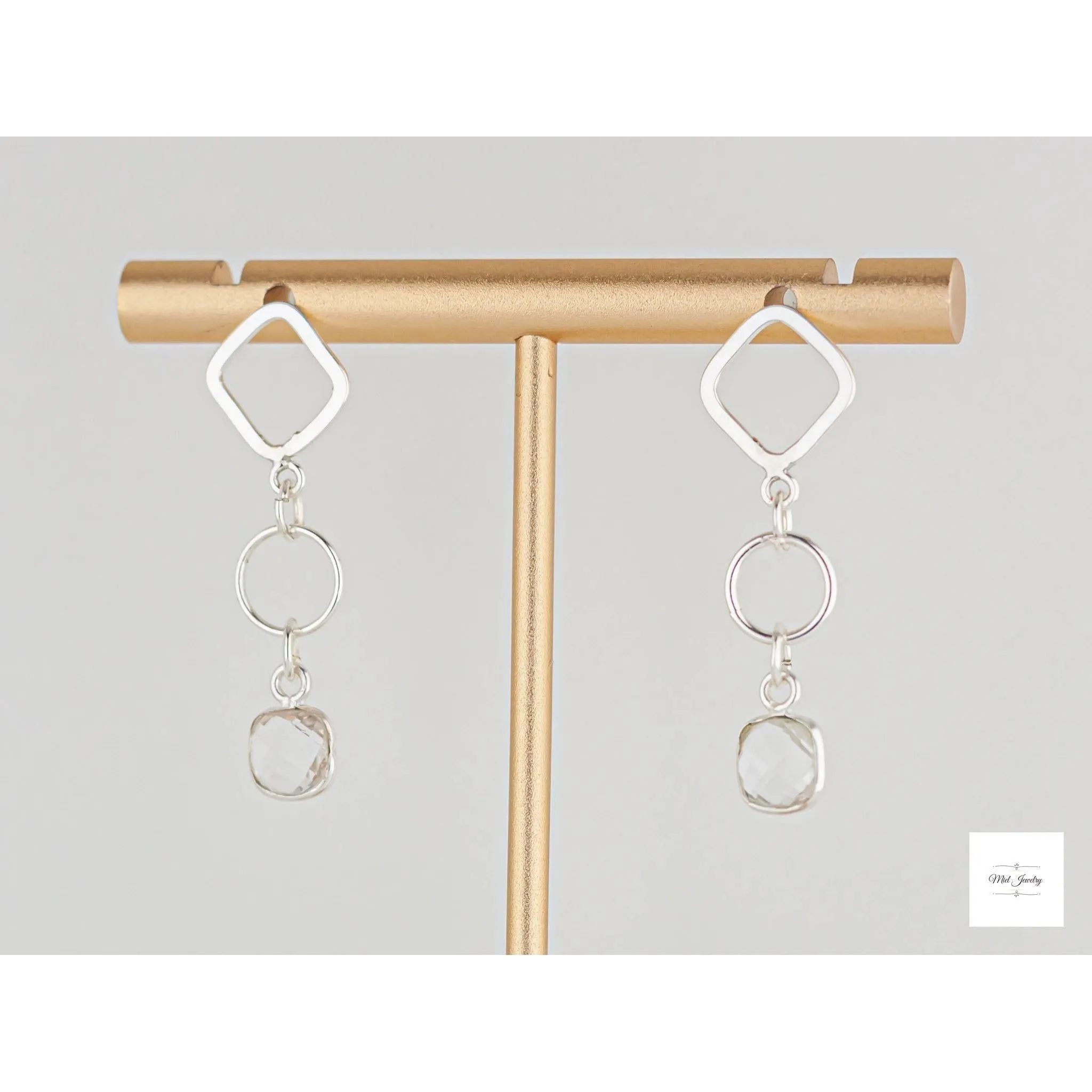 Clear Quartz Dangle Earrings: Chic Boho Silver Drop Earrings