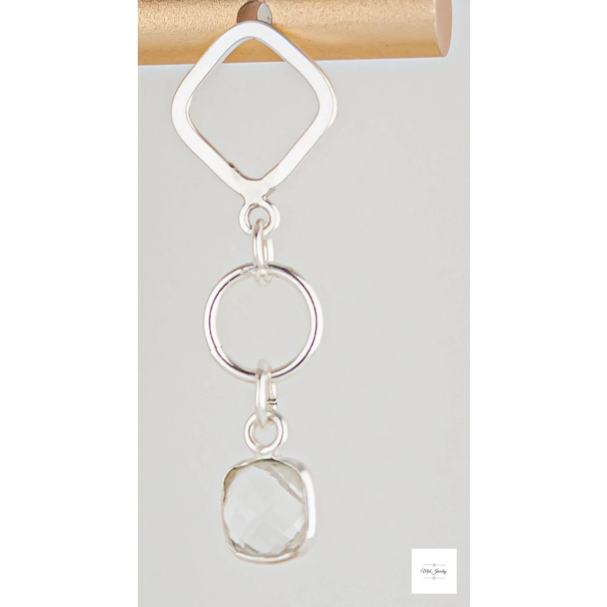 Clear Quartz Dangle Earrings: Chic Boho Silver Drop Earrings