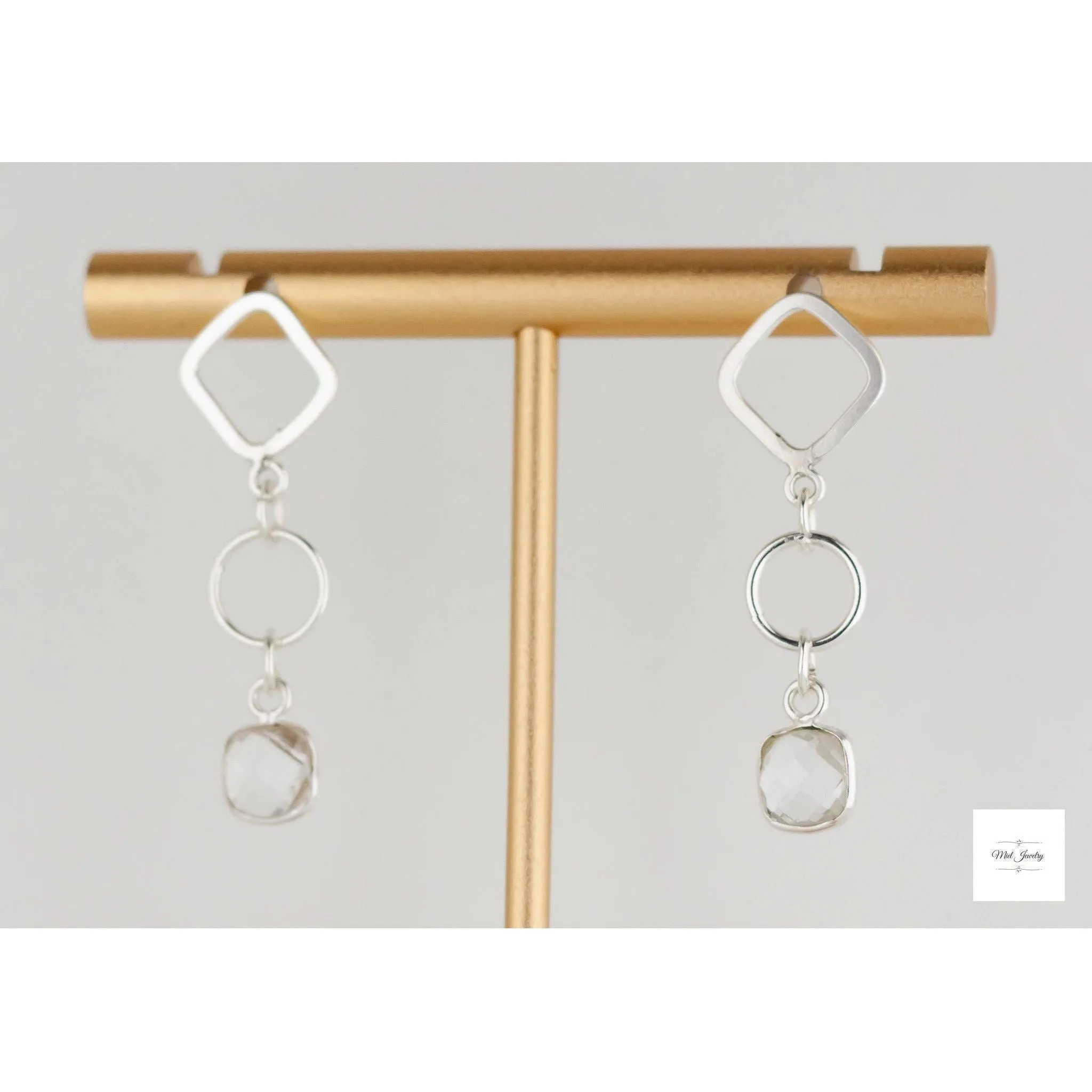 Clear Quartz Dangle Earrings: Chic Boho Silver Drop Earrings