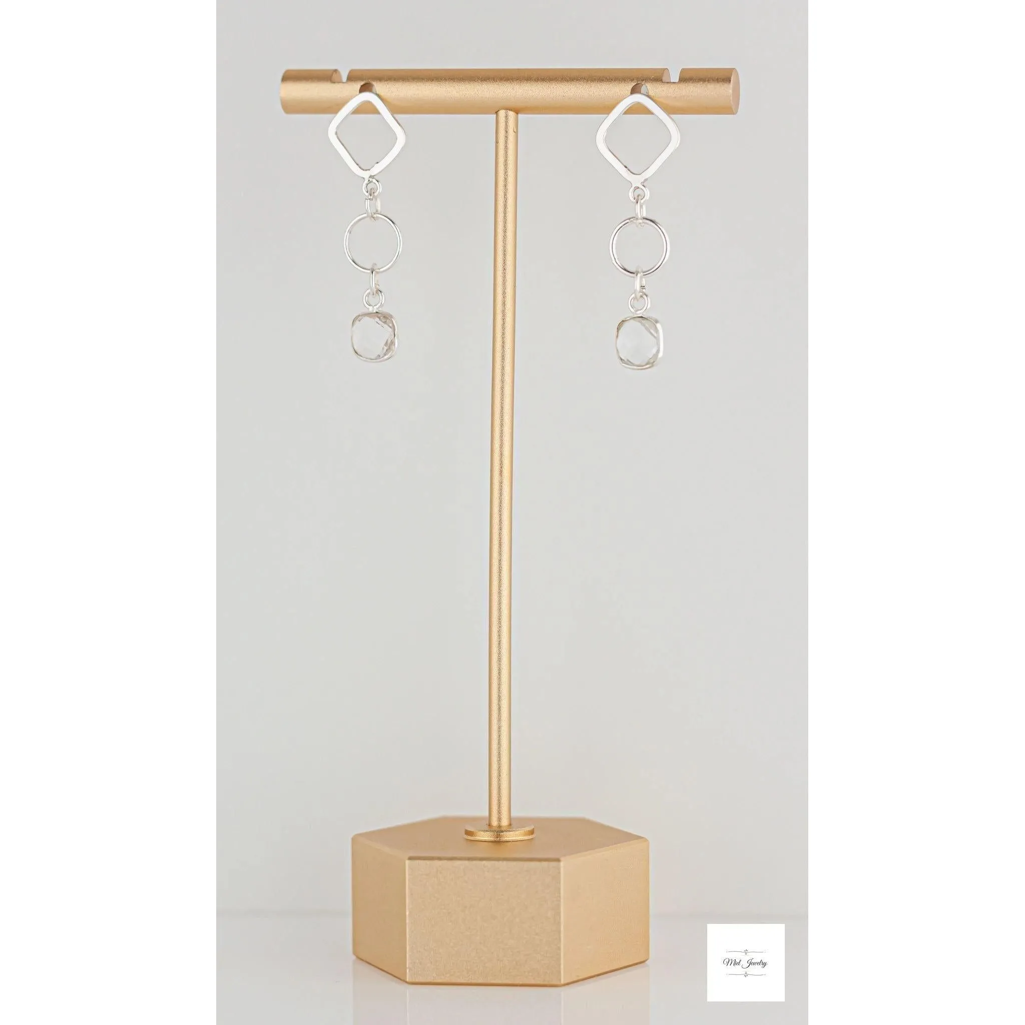 Clear Quartz Dangle Earrings: Chic Boho Silver Drop Earrings