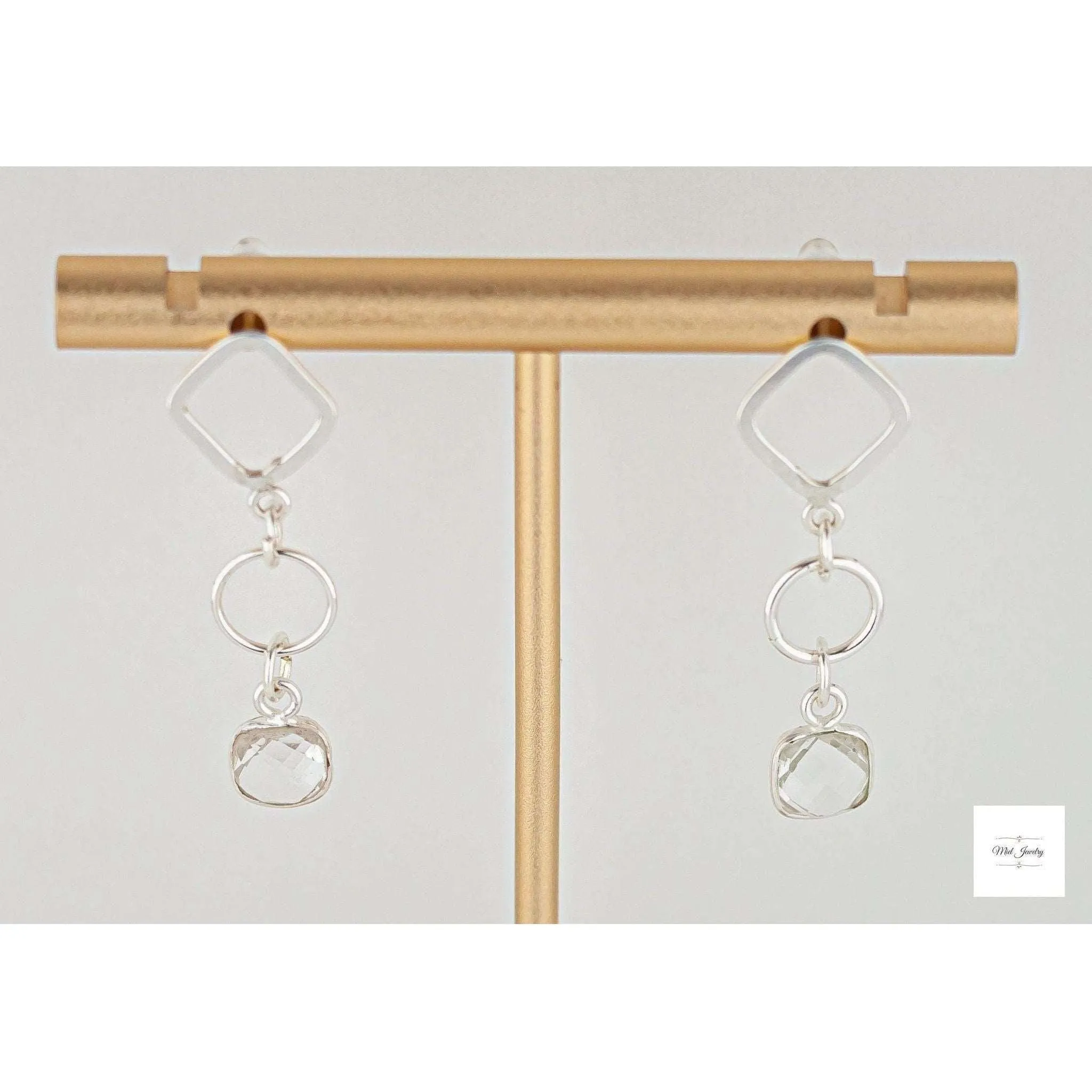 Clear Quartz Dangle Earrings: Chic Boho Silver Drop Earrings