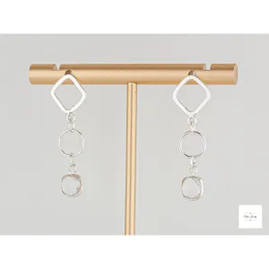 Clear Quartz Dangle Earrings: Chic Boho Silver Drop Earrings