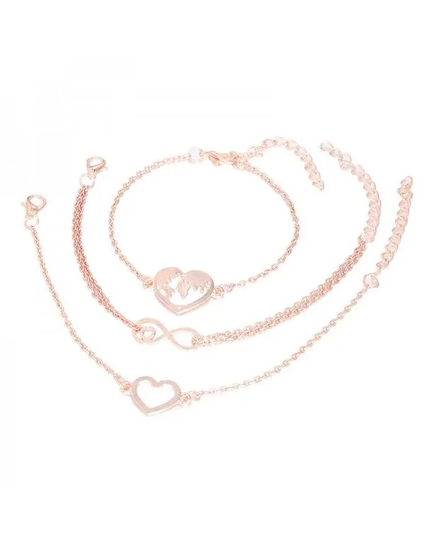 Combo of 3 Rose Gold Plated Charm Bracelets