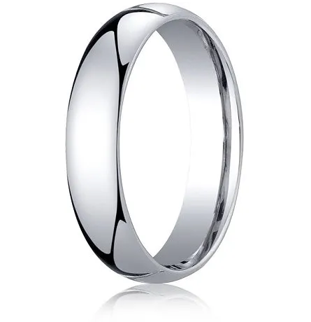 Comfort-Fit 18K White Gold Domed Wedding Band with Polished Finish – 5 mm