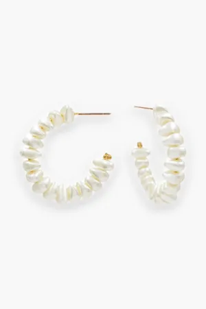 Cream & Gold Pearl Hoop Earrings