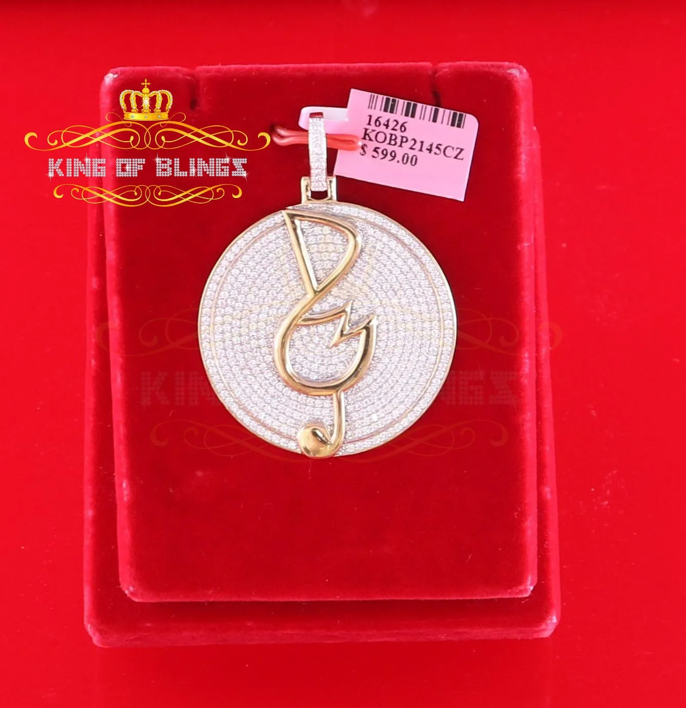 Create Your Own Custom Design in 925 Sterling Silver 1.66inch Circle Music Sign Pendant with Cubic Zirconia