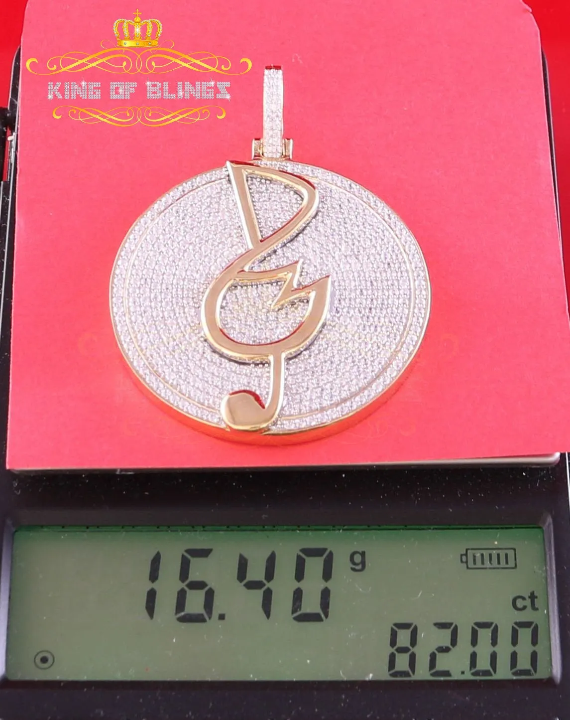 Create Your Own Custom Design in 925 Sterling Silver 1.66inch Circle Music Sign Pendant with Cubic Zirconia