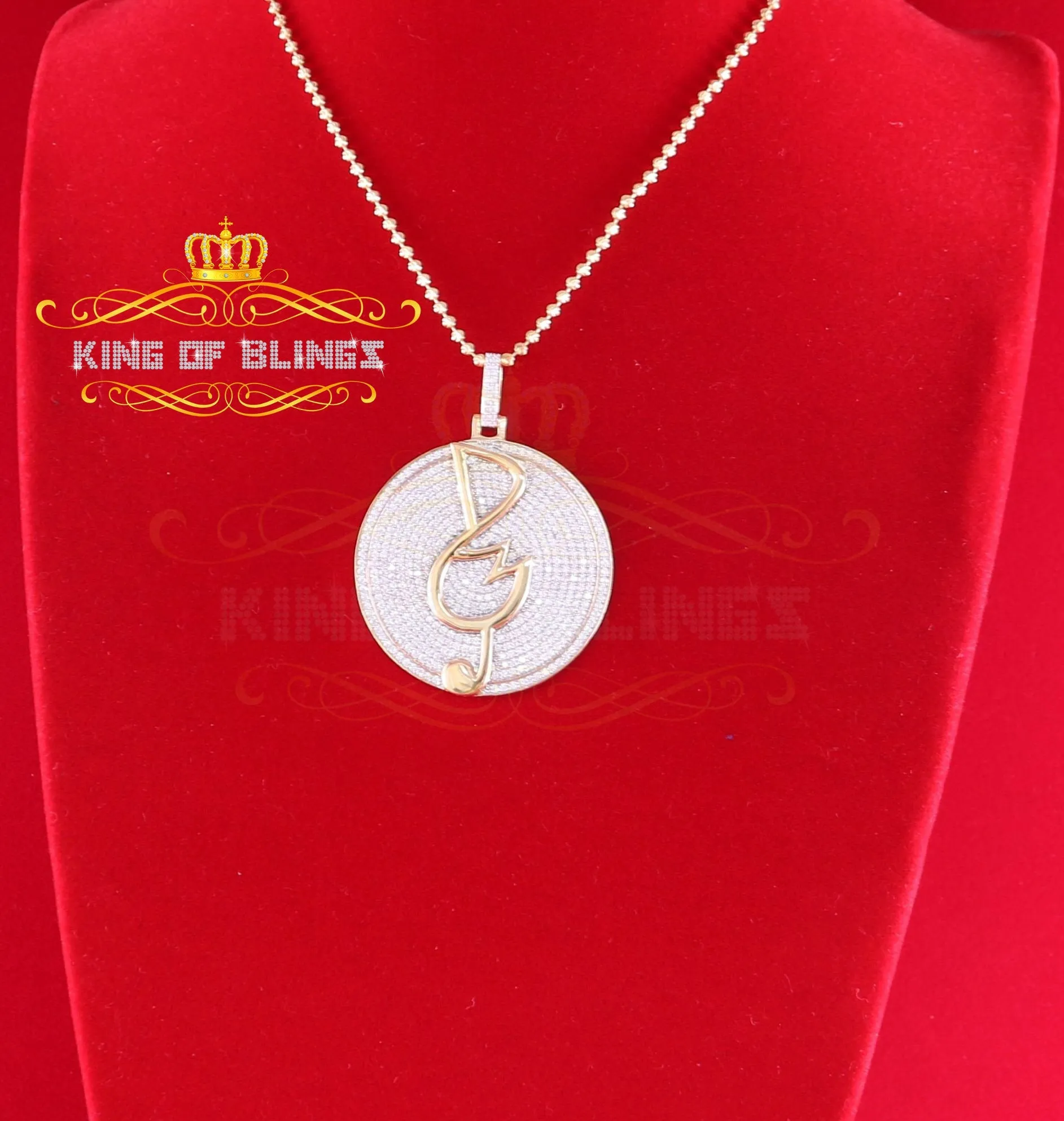 Create Your Own Custom Design in 925 Sterling Silver 1.66inch Circle Music Sign Pendant with Cubic Zirconia