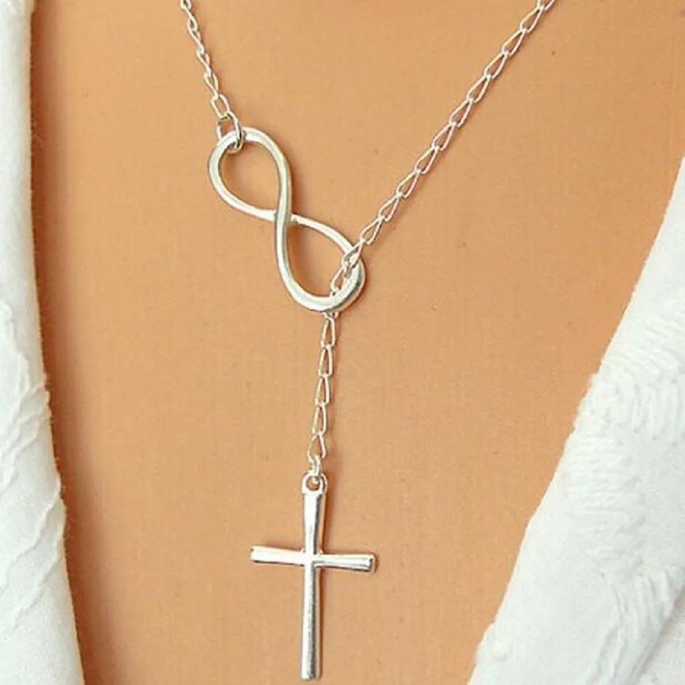 Cross Silver Color Chains Choker Pendant Necklace