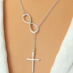 Cross Silver Color Chains Choker Pendant Necklace
