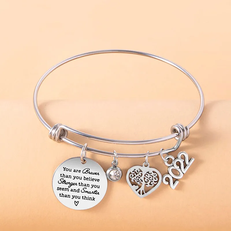Crystal Heart Tree Of Life Charm Bracelet Inspirational Adjustable Stainless Steel Bangle