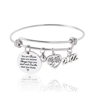 Crystal Heart Tree Of Life Charm Bracelet Inspirational Adjustable Stainless Steel Bangle