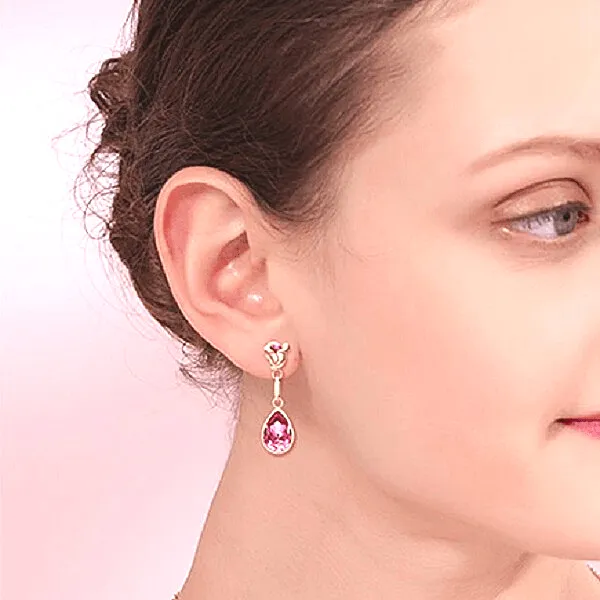 Crystal Rose Flower Gold Drop Dangling Earrings