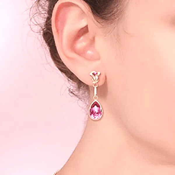 Crystal Rose Flower Gold Drop Dangling Earrings
