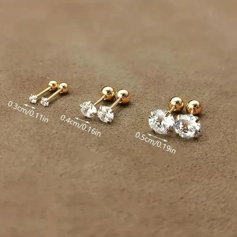 Crystal Stud Barbell Earrings (3 pairs)