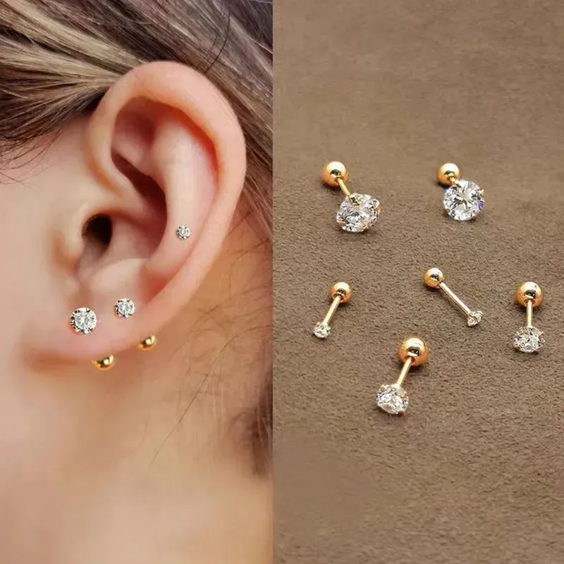 Crystal Stud Barbell Earrings (3 pairs)