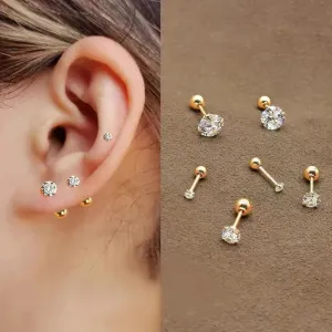 Crystal Stud Barbell Earrings (3 pairs)