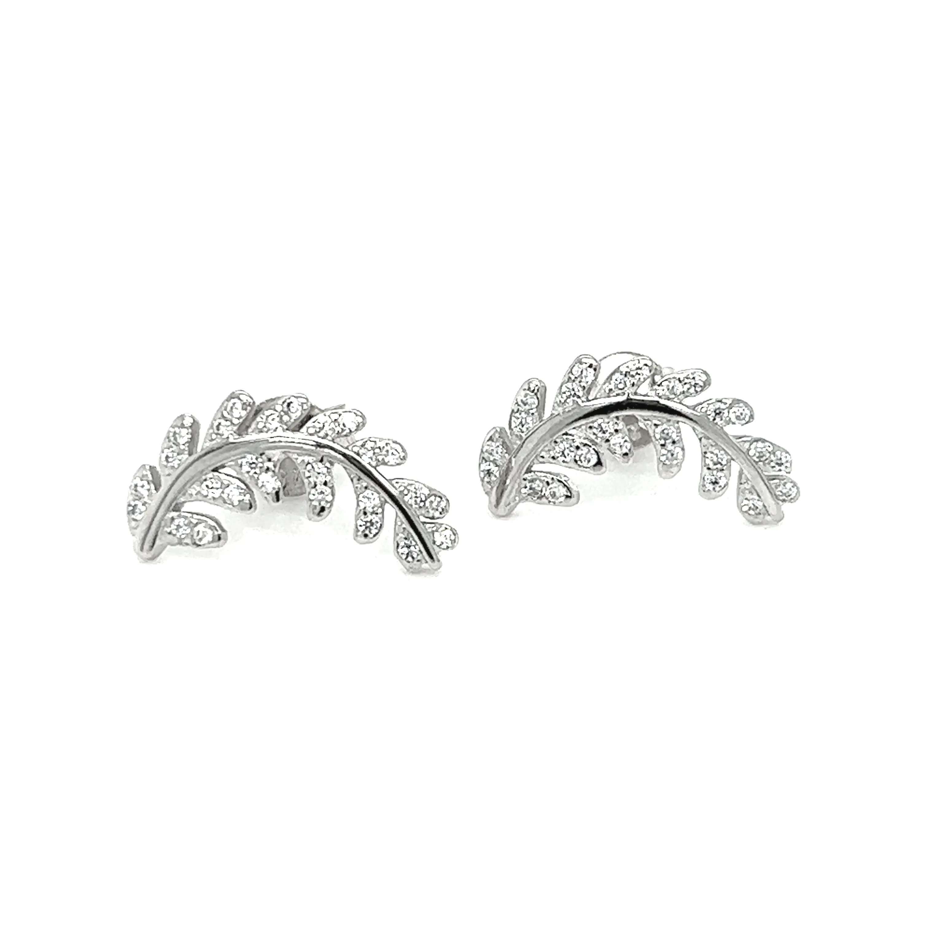 Curved Fern Leaf Cubic Zirconia Studs