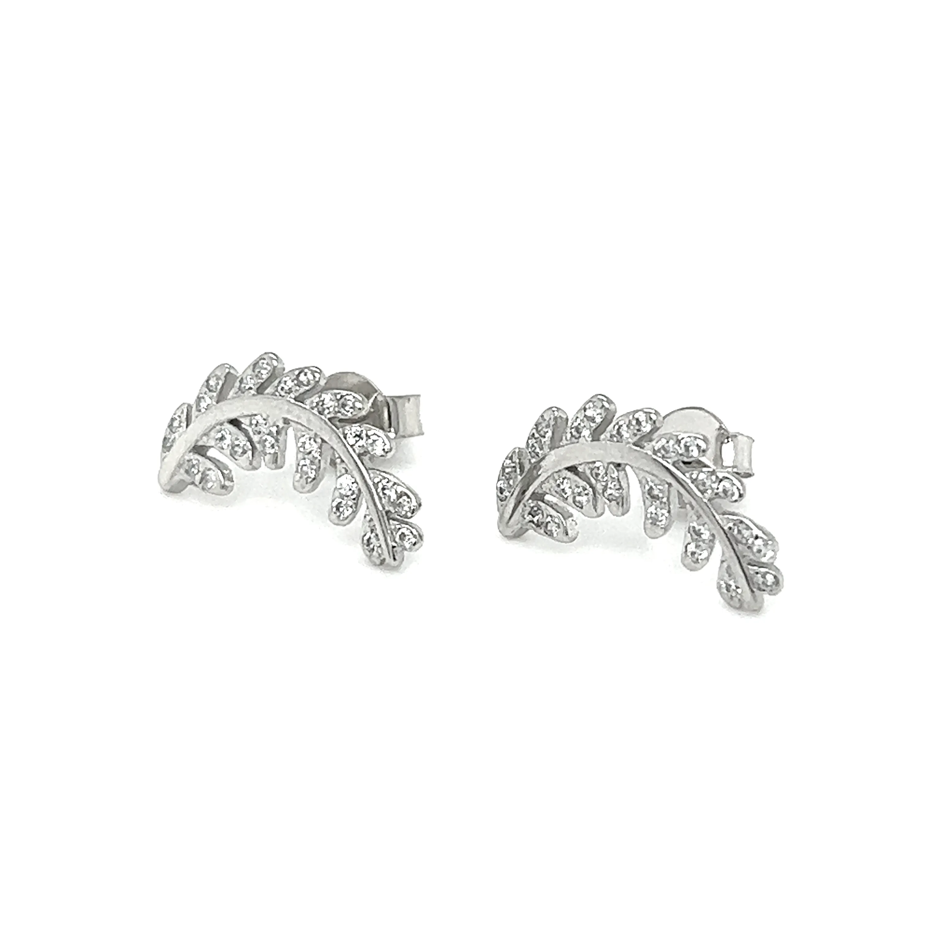 Curved Fern Leaf Cubic Zirconia Studs