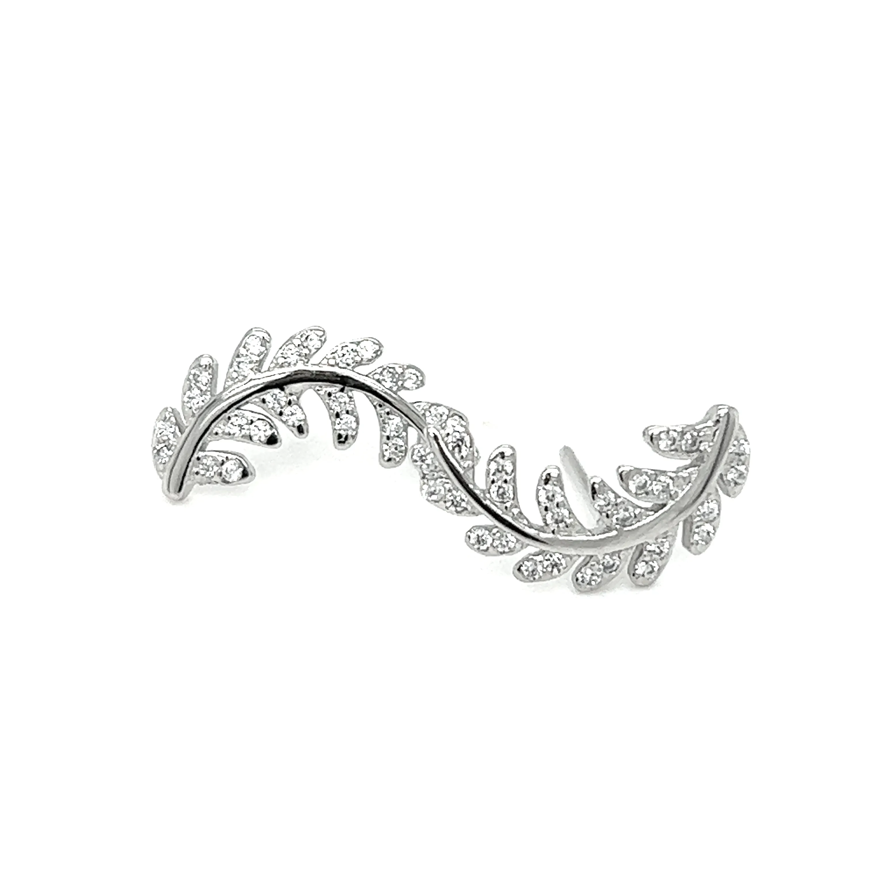 Curved Fern Leaf Cubic Zirconia Studs