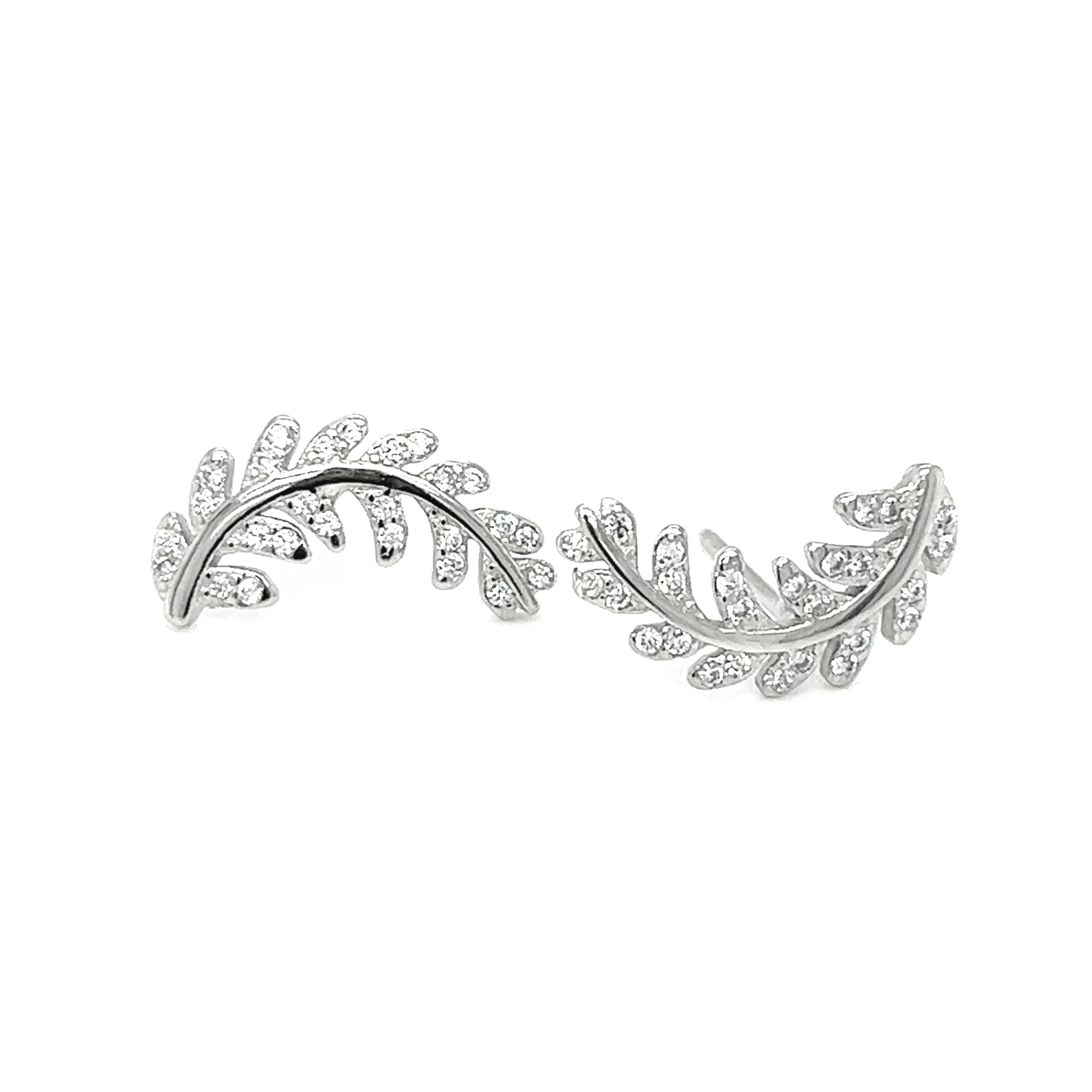Curved Fern Leaf Cubic Zirconia Studs