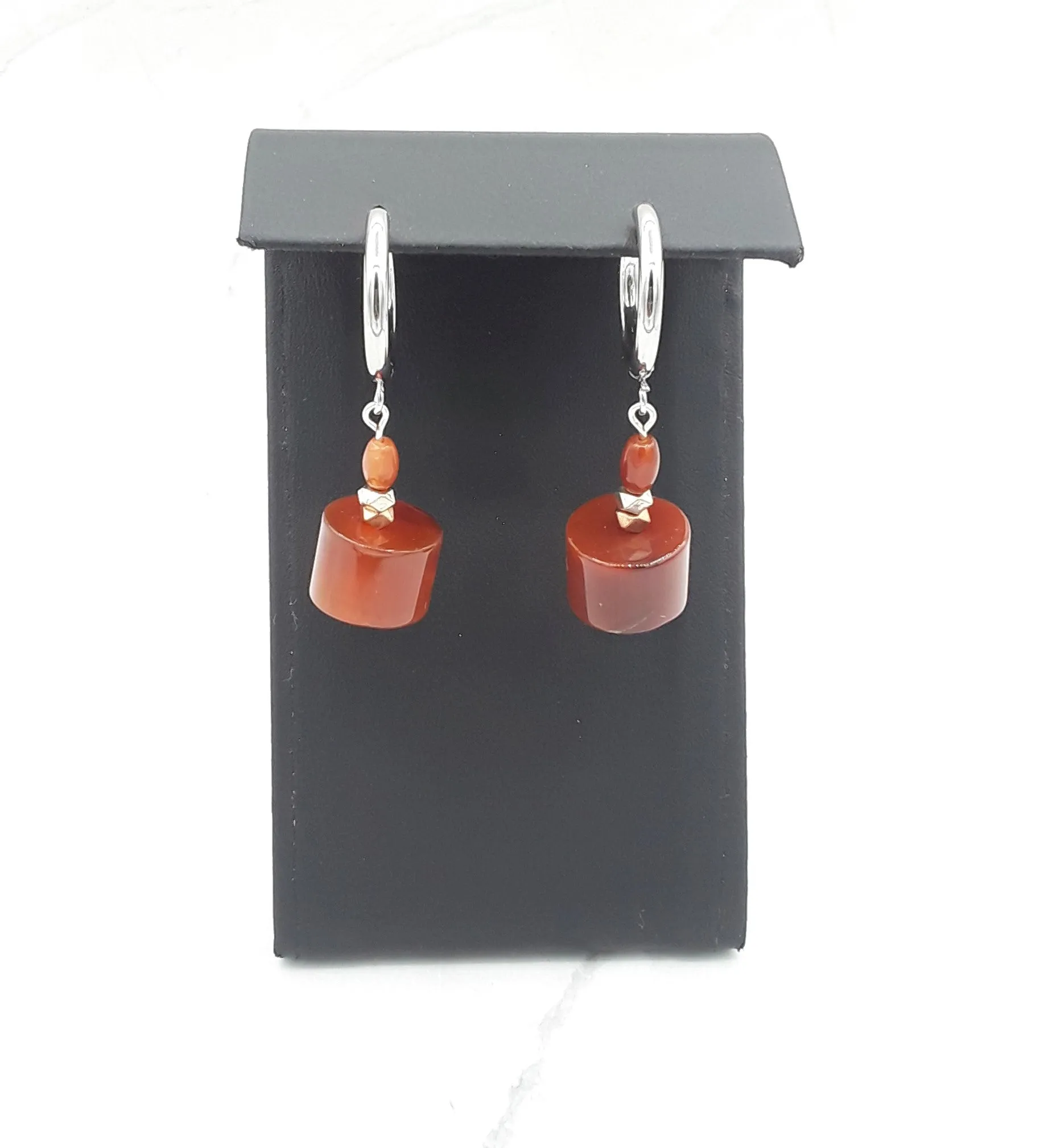 Cylinder Shape Quartzite Huggie Earrings