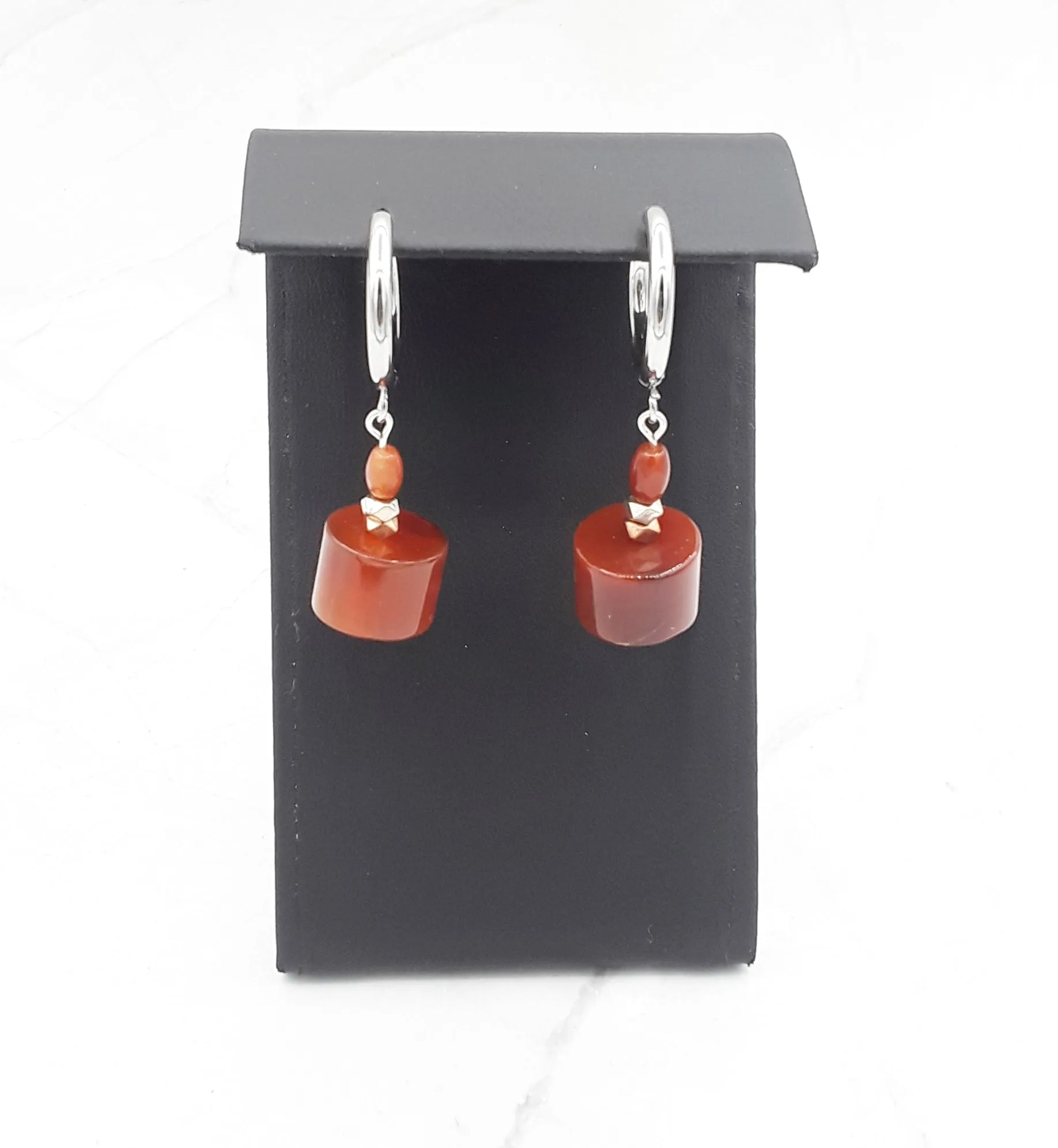 Cylinder Shape Quartzite Huggie Earrings