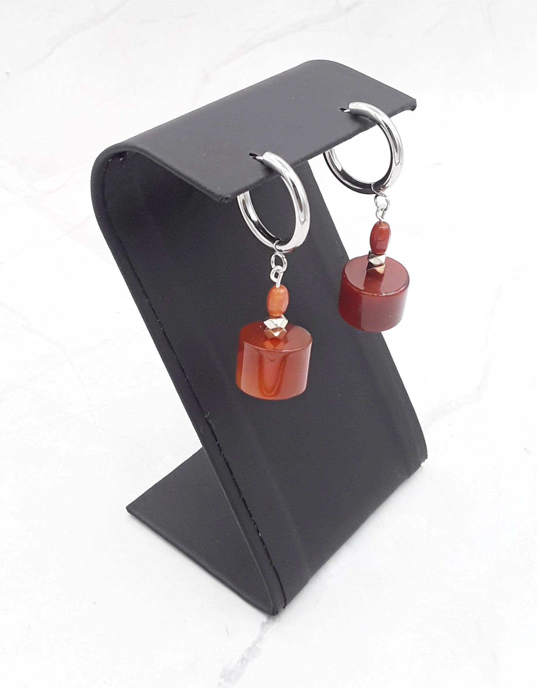Cylinder Shape Quartzite Huggie Earrings
