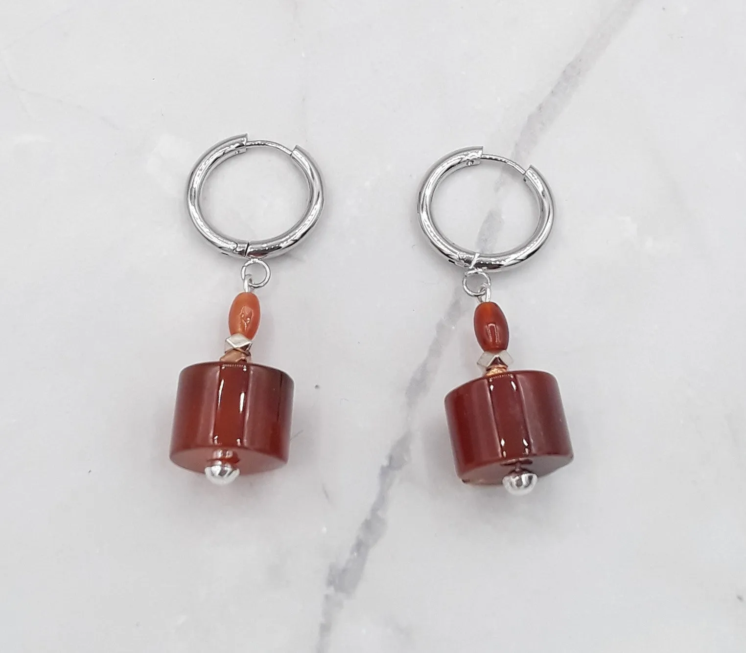 Cylinder Shape Quartzite Huggie Earrings