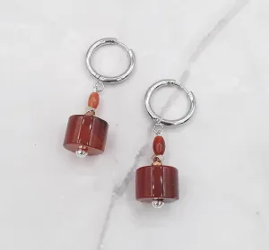 Cylinder Shape Quartzite Huggie Earrings