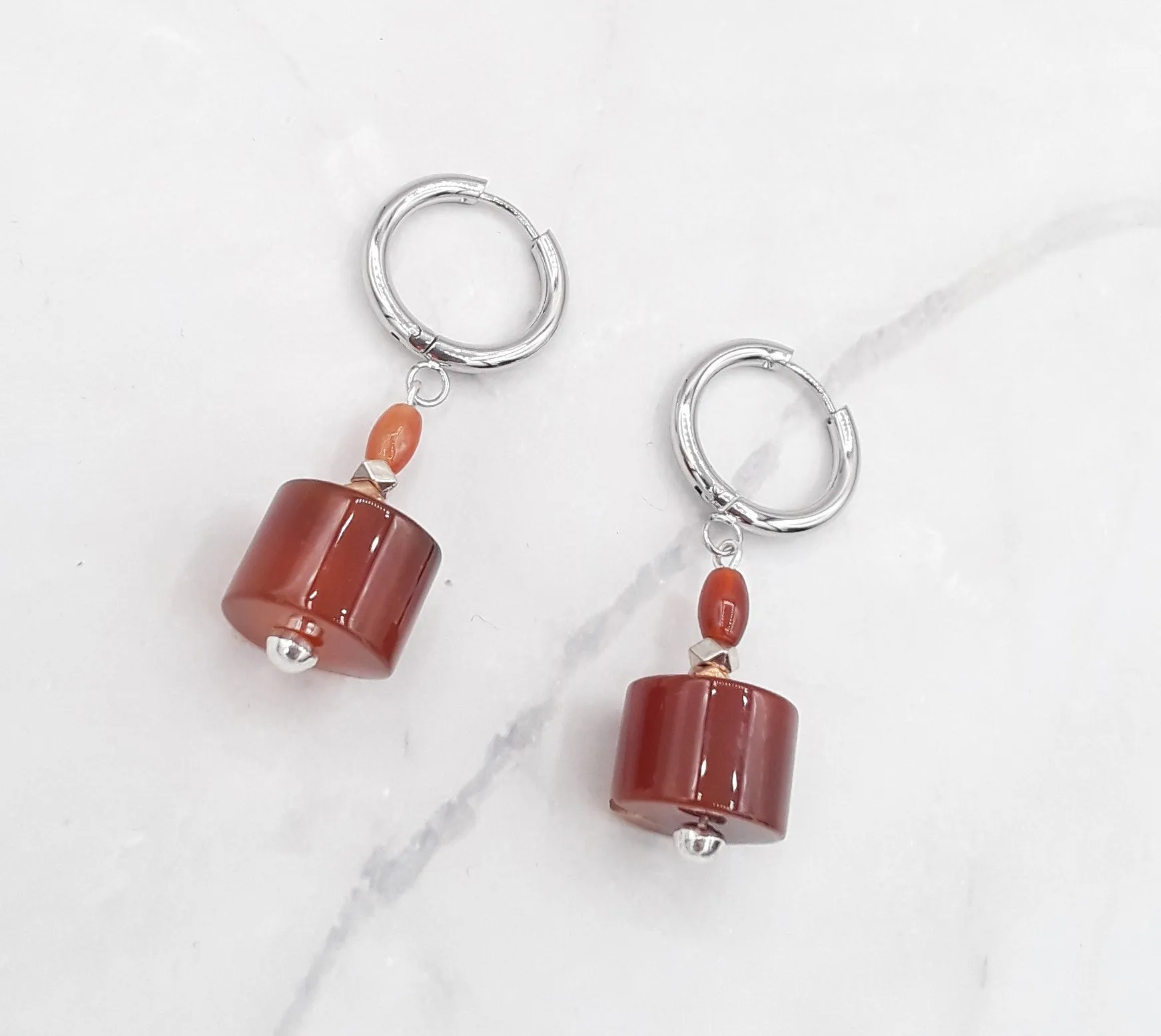 Cylinder Shape Quartzite Huggie Earrings